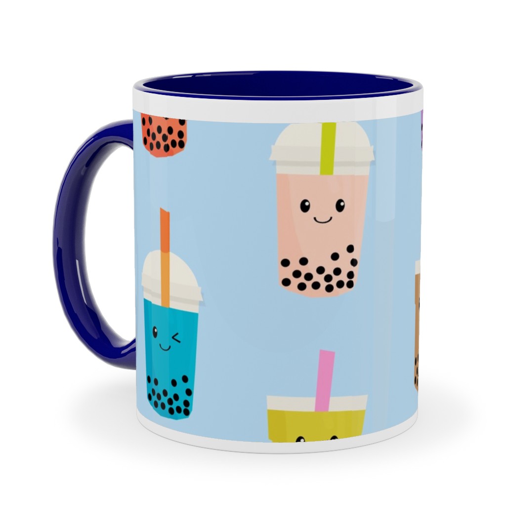 Boba Tea Ceramic Mug, Blue, , 11oz, Blue, Powder