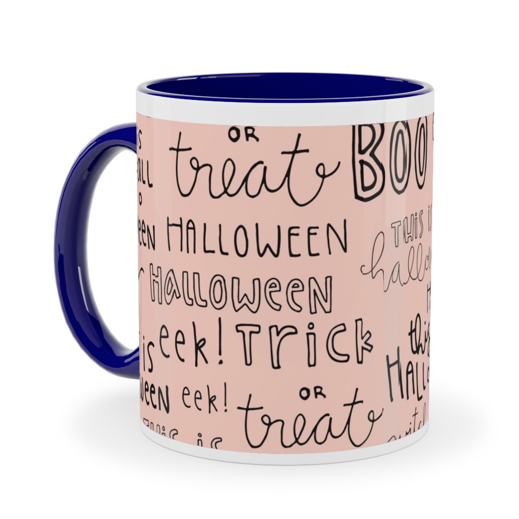Halloween Words - Black Ceramic Mug, Blue,  , 11oz, Pink