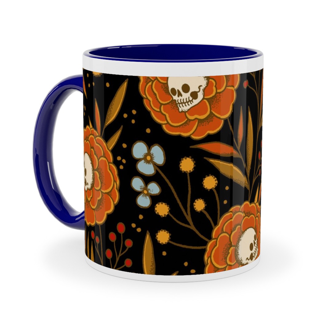 Halloween Floral - Multi Ceramic Mug, Blue, , 11oz, Multicolor