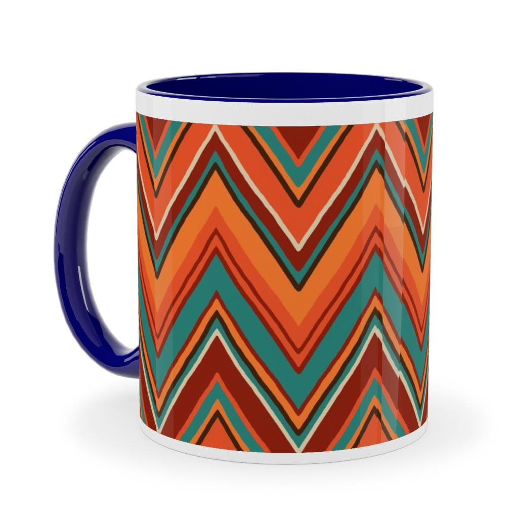 Fall Crazy Chevron - Orange and Teal Ceramic Mug, Blue, , 11oz, Orange, Orange