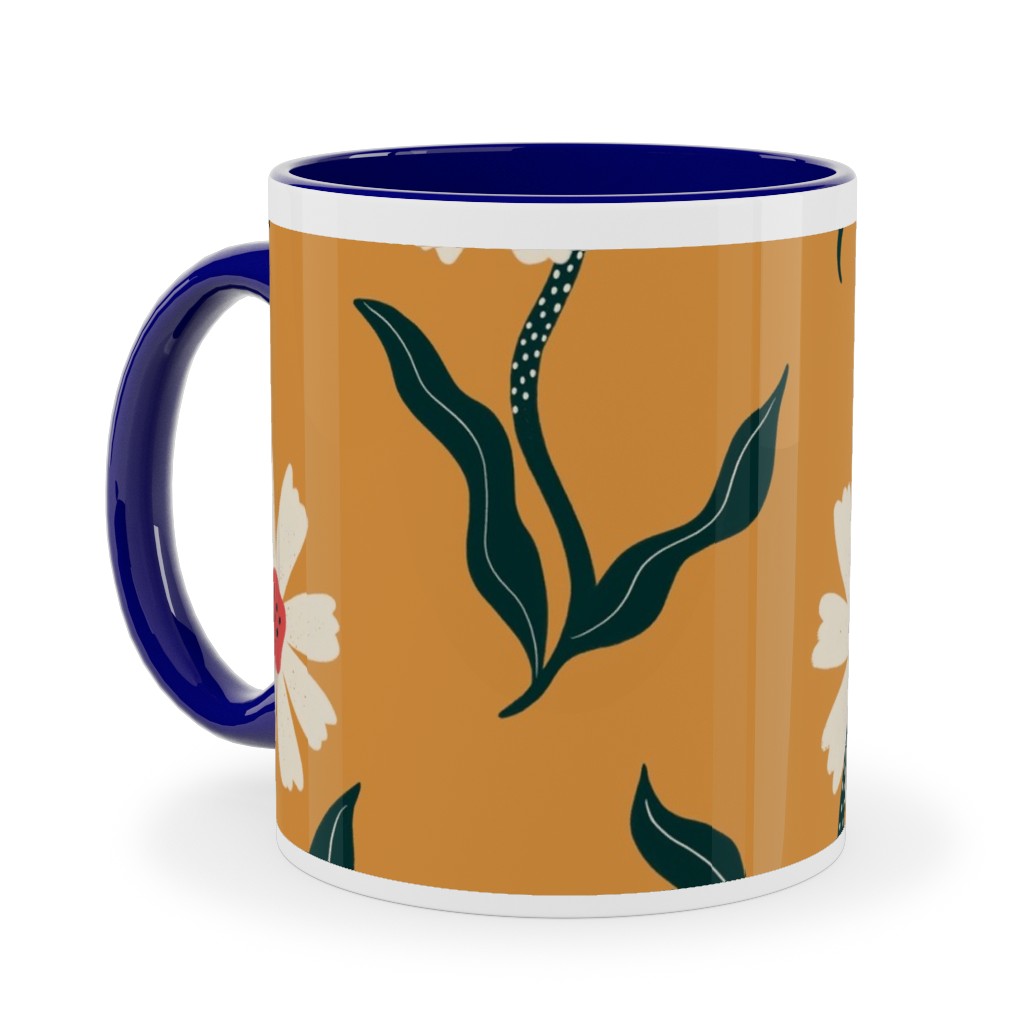 Flower Power - Orange Ceramic Mug, Blue,  , 11oz, Yellow