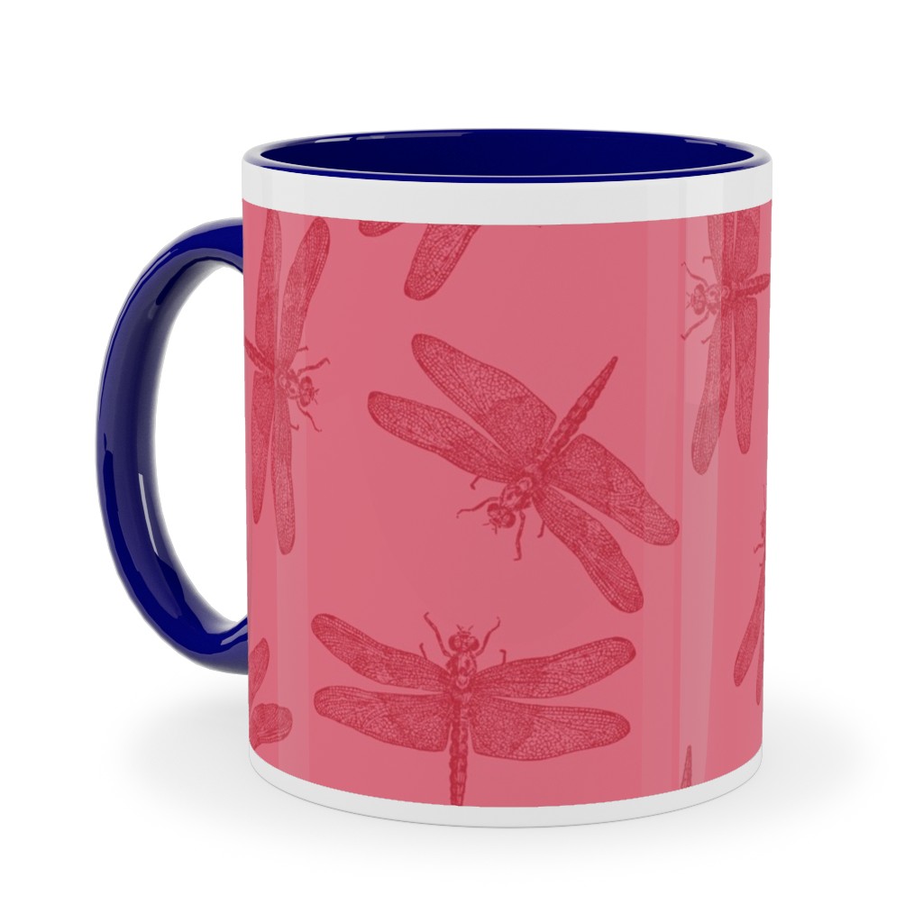 Vintage Dragonfly - Pink Ceramic Mug, Blue, , 11oz, Pink, Bright Pink