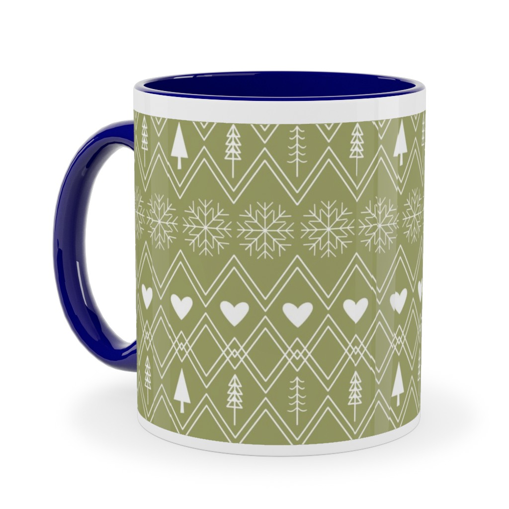 Fair Isle - Green Ceramic Mug, Blue, , 11oz, Green, Classic Green