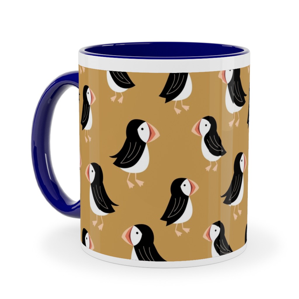 Little Puffin Friends Ceramic Mug, Blue, , 11oz, Yellow, Gilded
