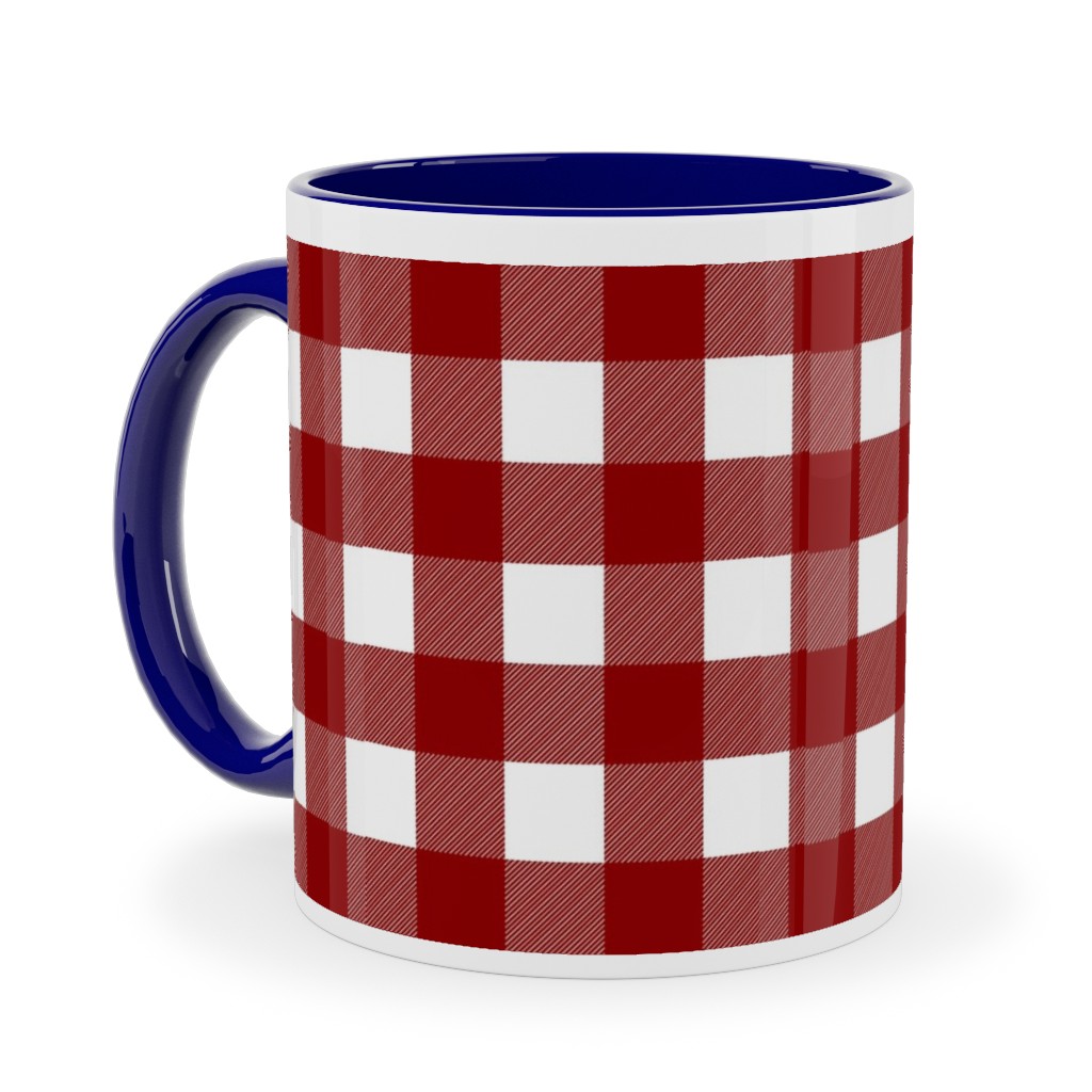 Traditional Red Buffalo Plaid Ceramic Mug, Blue, , 11oz, Red, Red