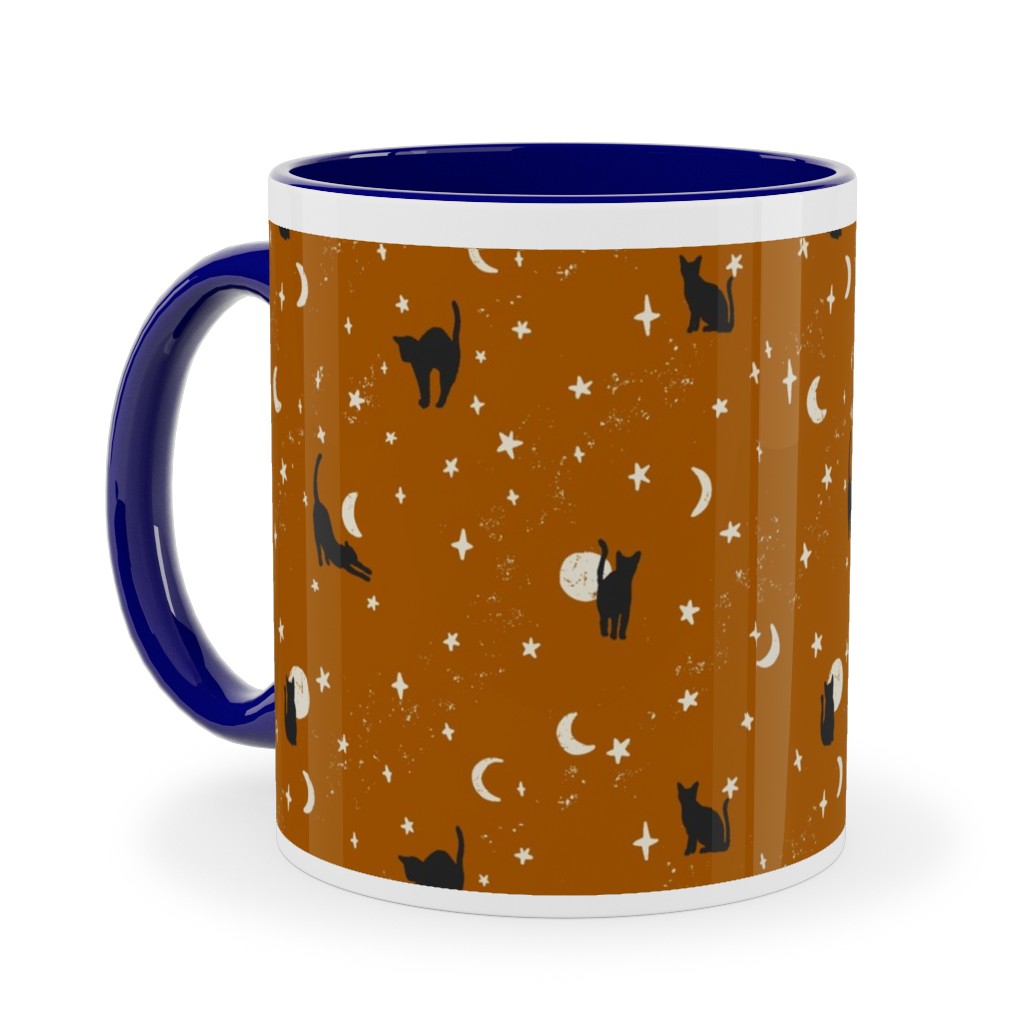 Halloween Black Cats - Orange Ceramic Mug, Blue, , 11oz, Orange, Orange