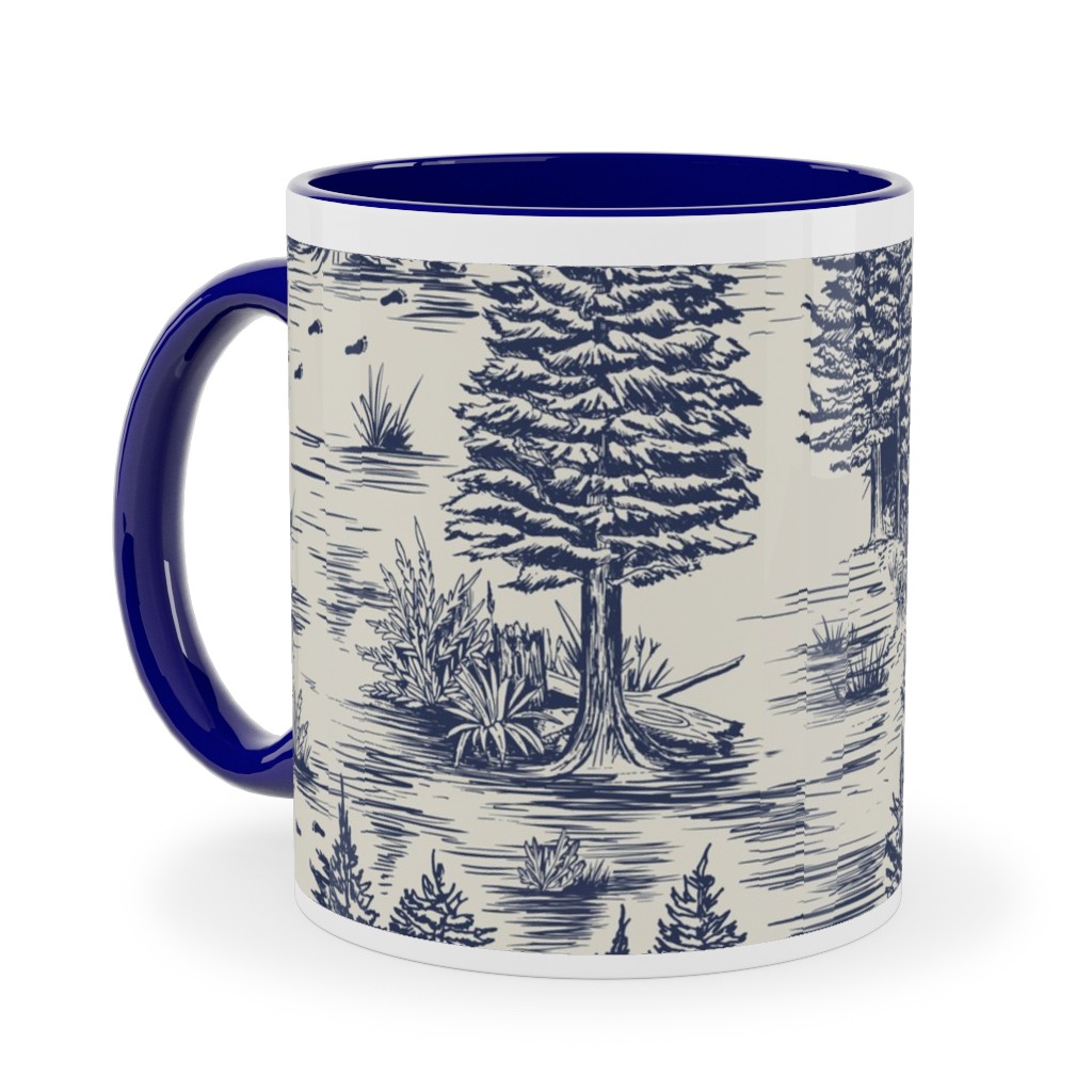 Bigfoot / Sasquatch Toile De Jouy - Blue Ceramic Mug, Blue,  , 11oz, Blue