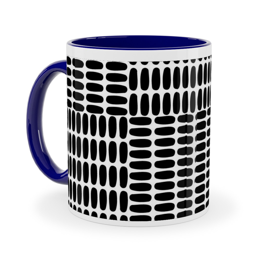 Basketweave - Neutral Ceramic Mug, Blue, , 11oz, Black, Black