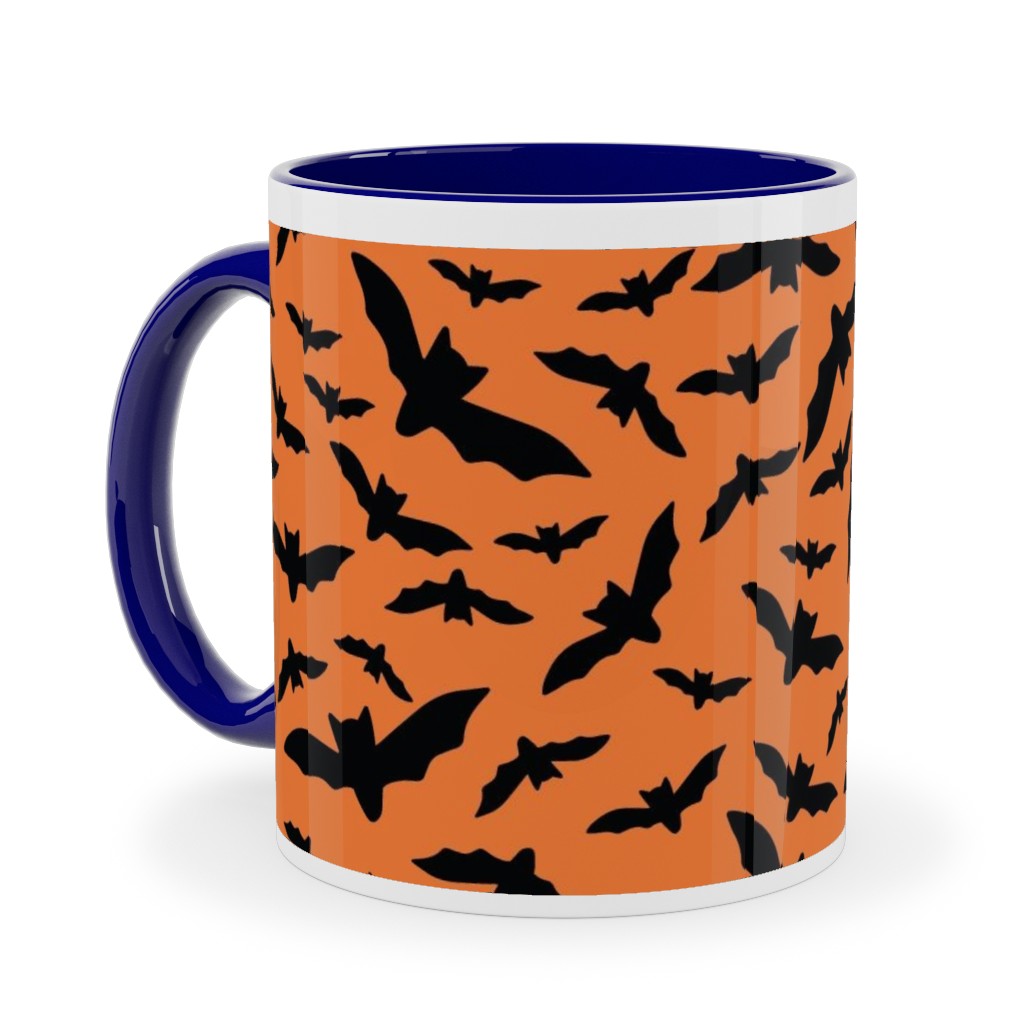 Halloween Black Bats Ceramic Mug, Blue, , 11oz, Orange, Pumpkin