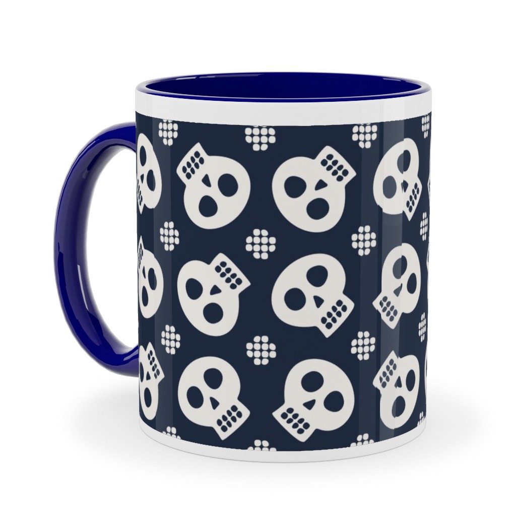 Halloween Skulls Ceramic Mug, Blue, , 11oz, Black, Silhouette