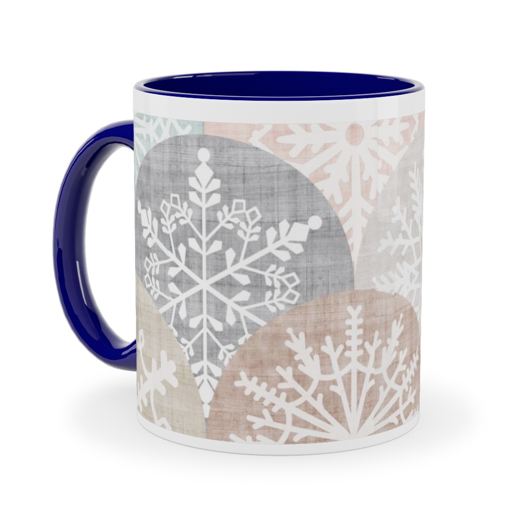 Winter Snowflake Scales - Neutral Ceramic Mug, Blue,  , 11oz, Beige