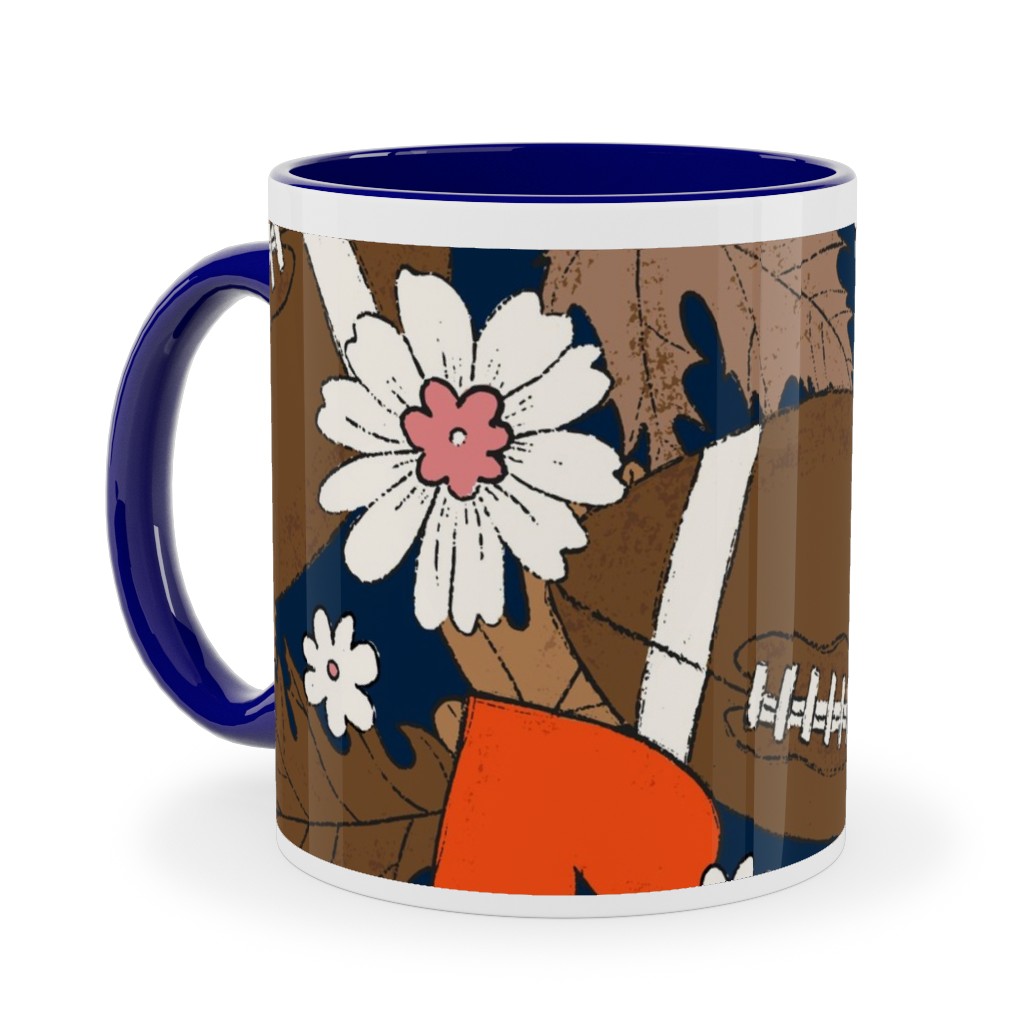 Football Fall and Florals Ceramic Mug, Blue, , 11oz, Black, Black
