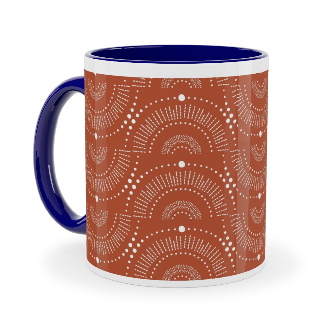 Rise and Shine - Boho Geometric - Terra Cotta Ceramic Mug, Blue, , 11oz, Orange, Orange