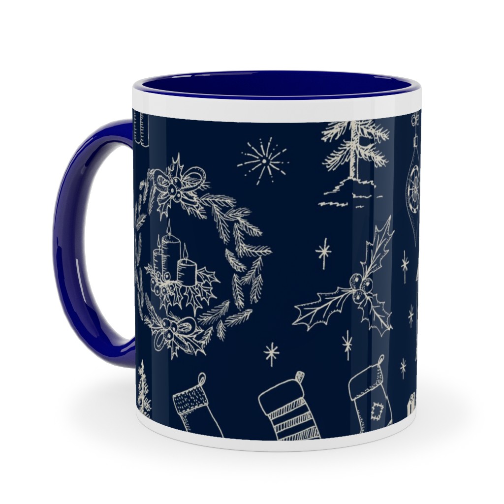 Christmas Toile - Starry Night Ceramic Mug, Blue,  , 11oz, Blue