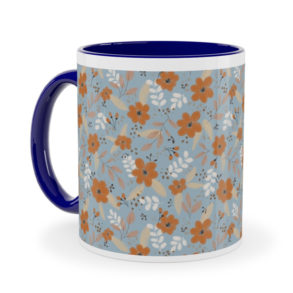Fall Floral Ceramic Mug, Blue,  , 11oz, Blue