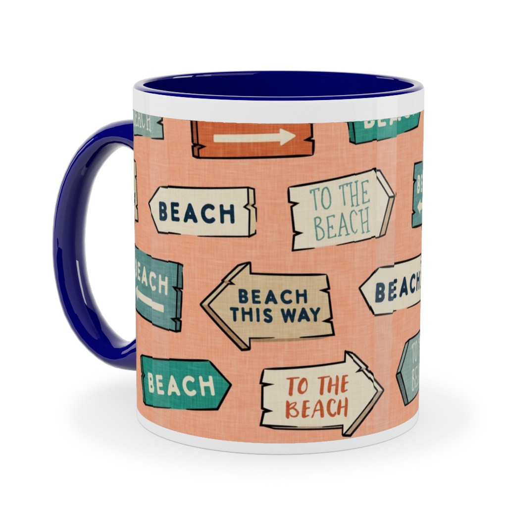 Beach Signs - To the Beach - Peach Ceramic Mug, Blue, , 11oz, Orange, Orange