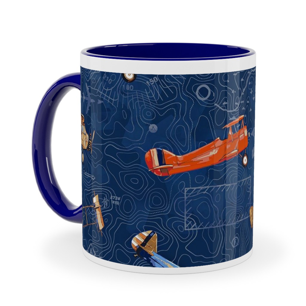 Vintage Airplanes - Blue Ceramic Mug, Blue, , 11oz, Blue, True Blue