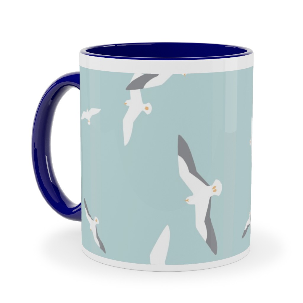 Flying Seagulls - Blue Ceramic Mug, Blue,  , 11oz, Blue