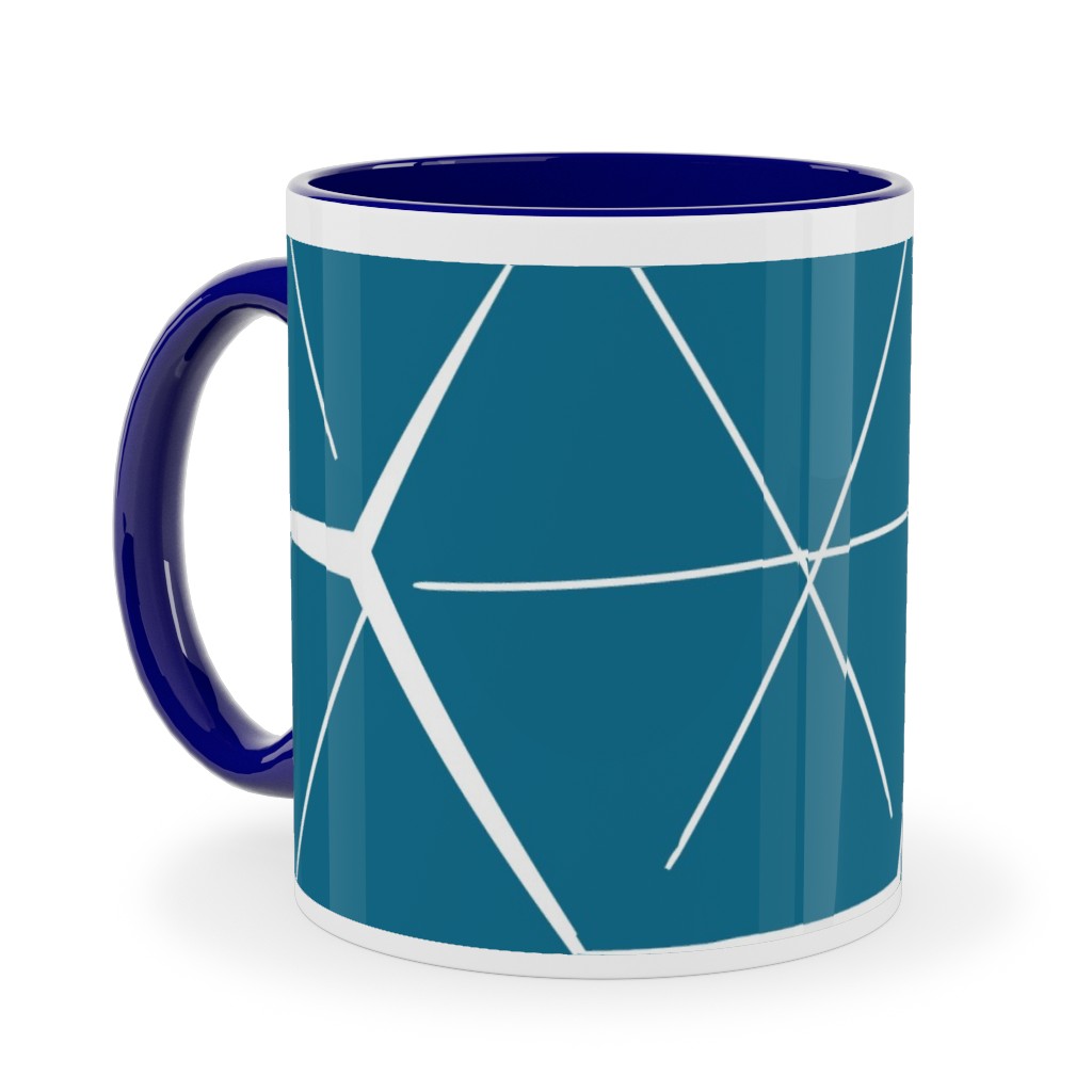 Hexagons - Blue Ceramic Mug, Blue, , 11oz, Blue, True Blue