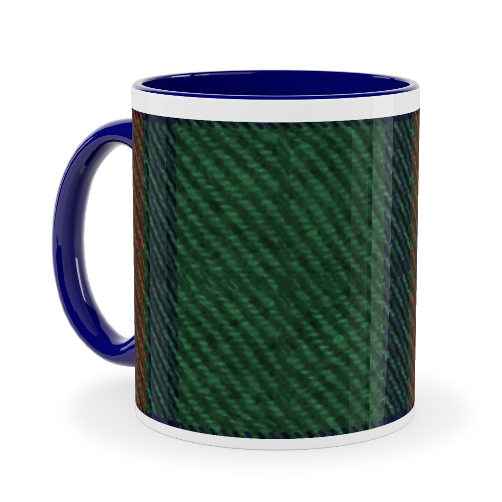 Holiday Tartan Ceramic Mug, Blue, , 11oz, Green, Classic Green