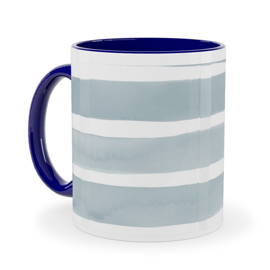 Imperfect Watercolor Stripes Ceramic Mug, Blue, , 11oz, Blue, Smoke