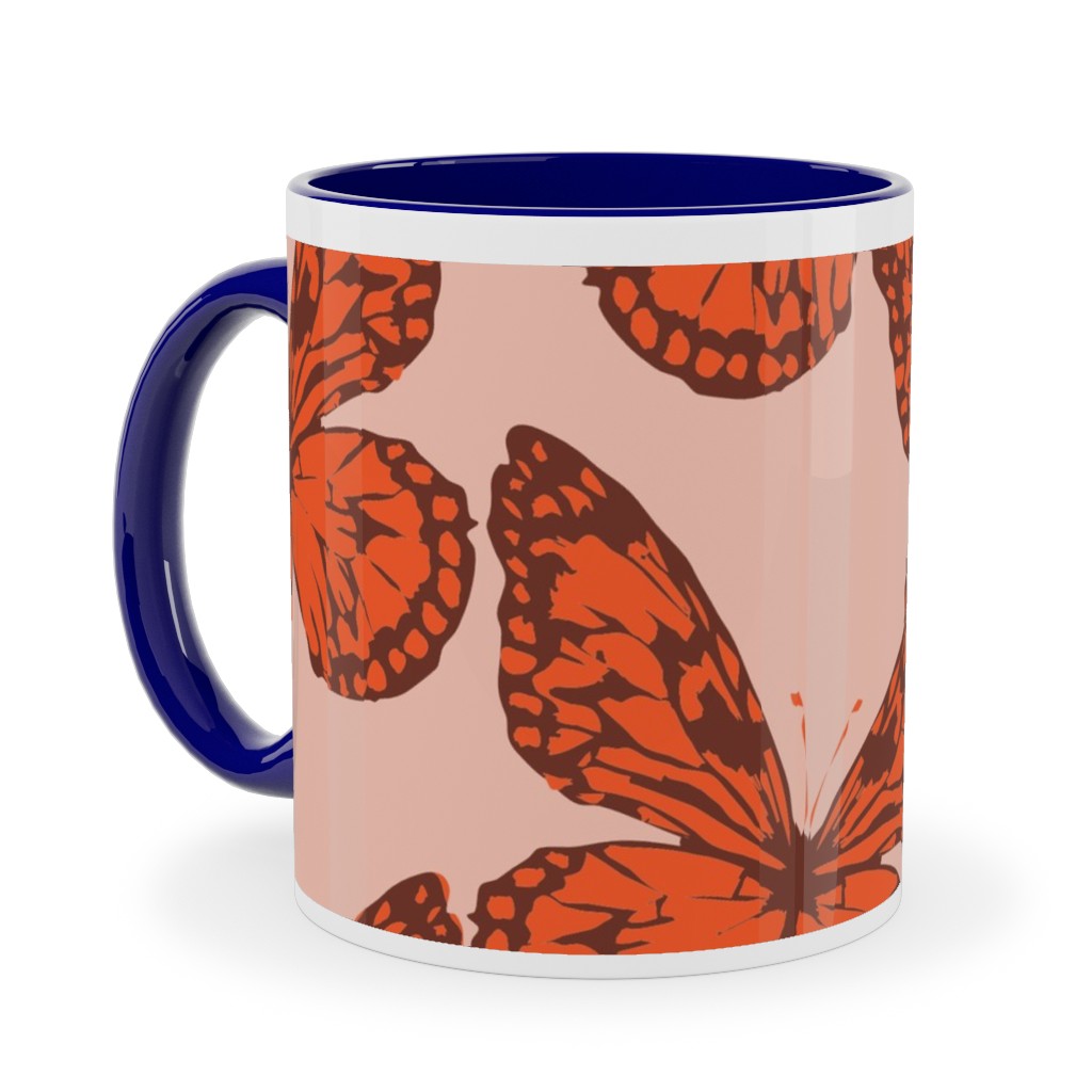 Butterfly Ceramic Mug, Blue,  , 11oz, Orange