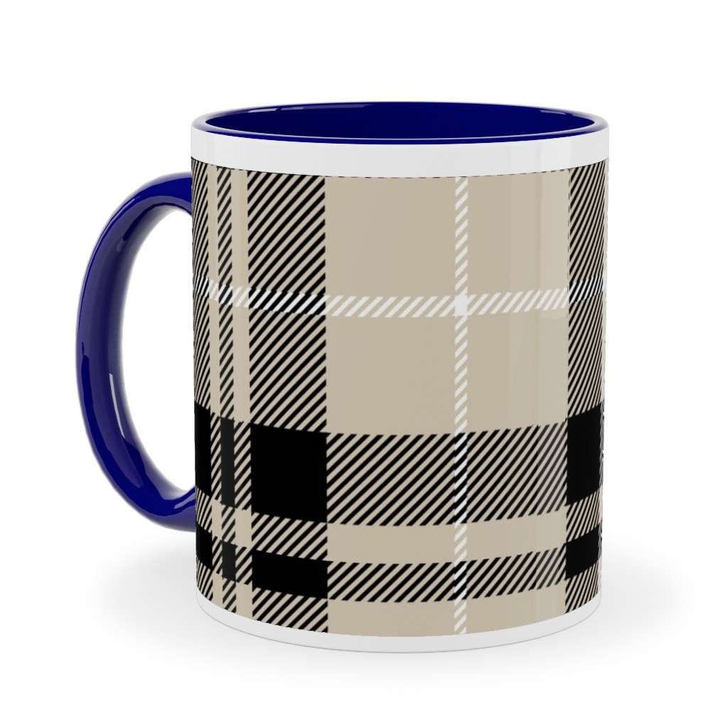 Fall Plaid Ceramic Mug, Blue, , 11oz, Beige, Black