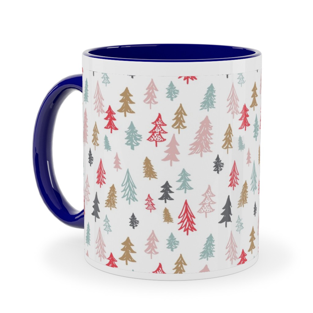 Forest Sketch - Red and Pink Ceramic Mug, Blue, , 11oz, Red, Red