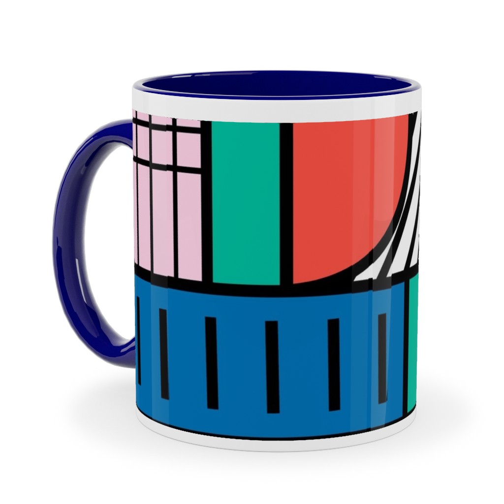 Memphis Color Block Ceramic Mug, Blue,  , 11oz, Multicolor