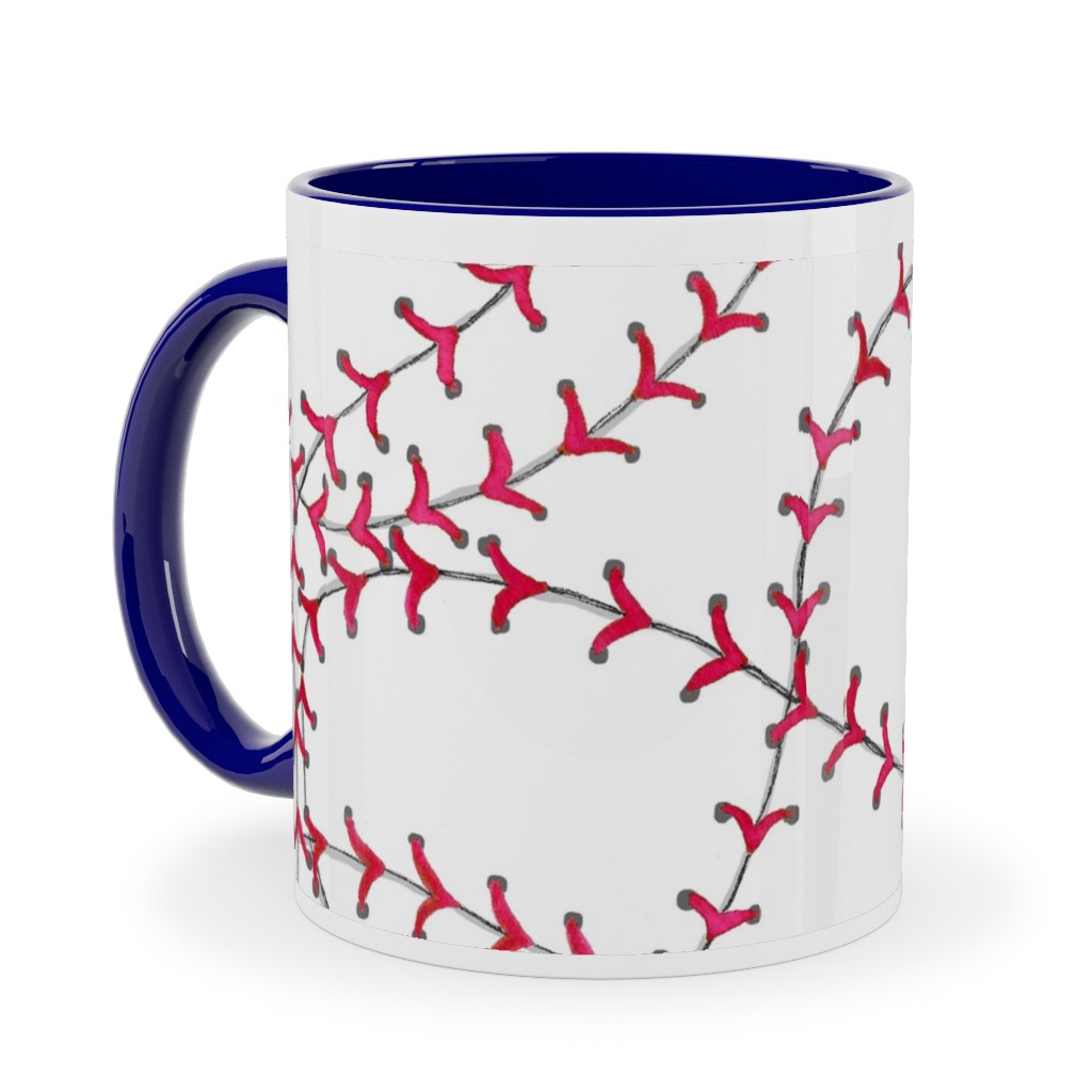 Baseball Seams - White Ceramic Mug, Blue, , 11oz, Red, Red