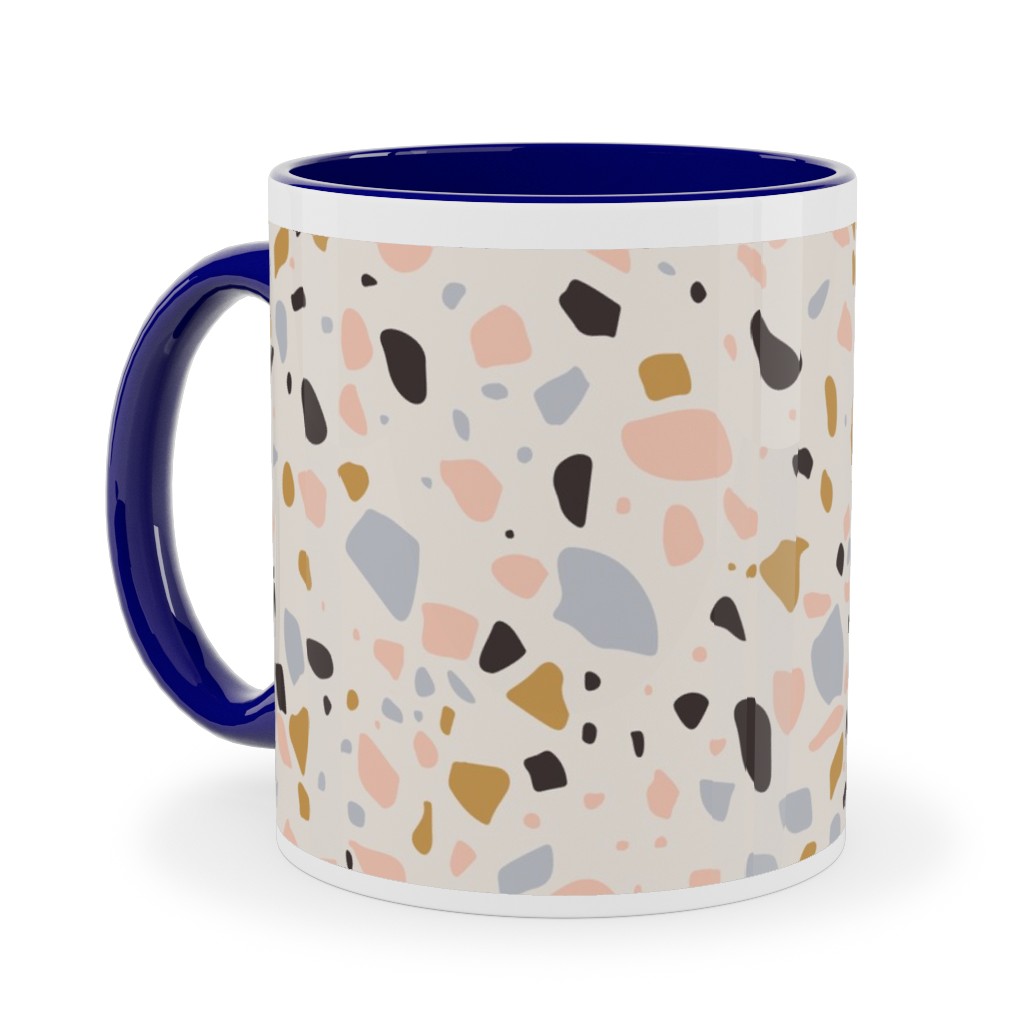 Terrazzo Coral - Gold Ceramic Mug, Blue,  , 11oz, Beige