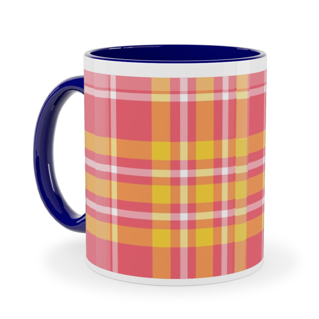 Plaid - Pink and Yellow Ceramic Mug, Blue, , 11oz, Pink, Bright Pink