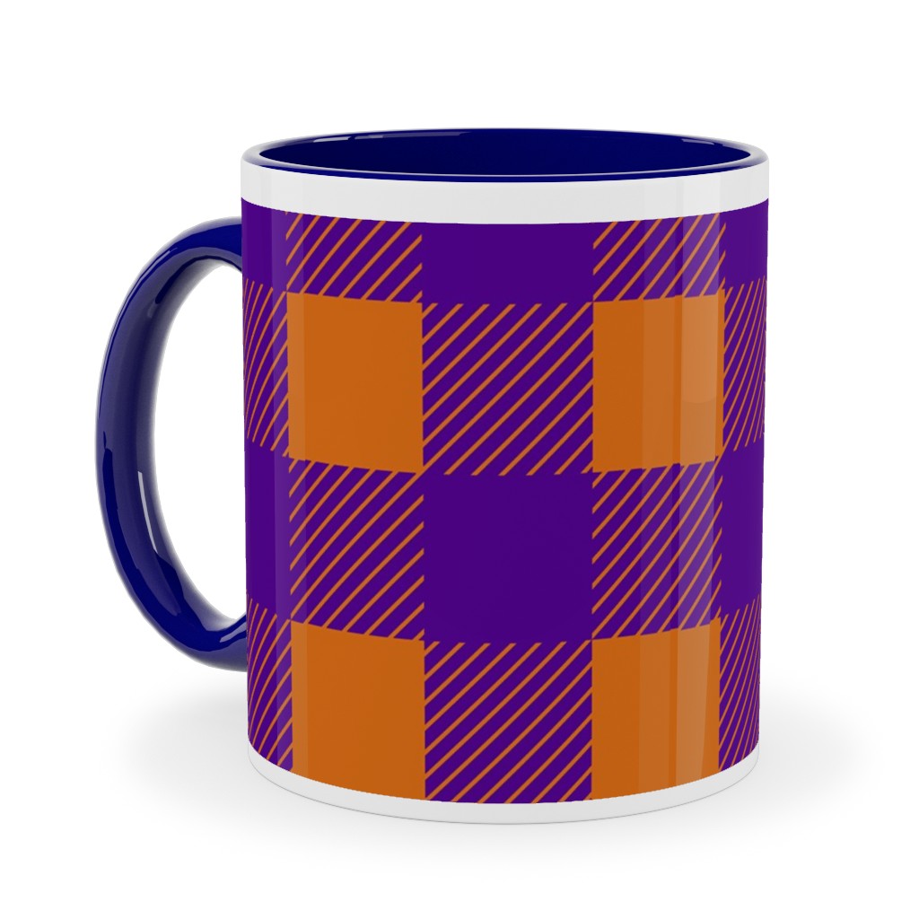 Buffalo Checked Plaid Ceramic Mug, Blue, , 11oz, Purple, Grape Jelly