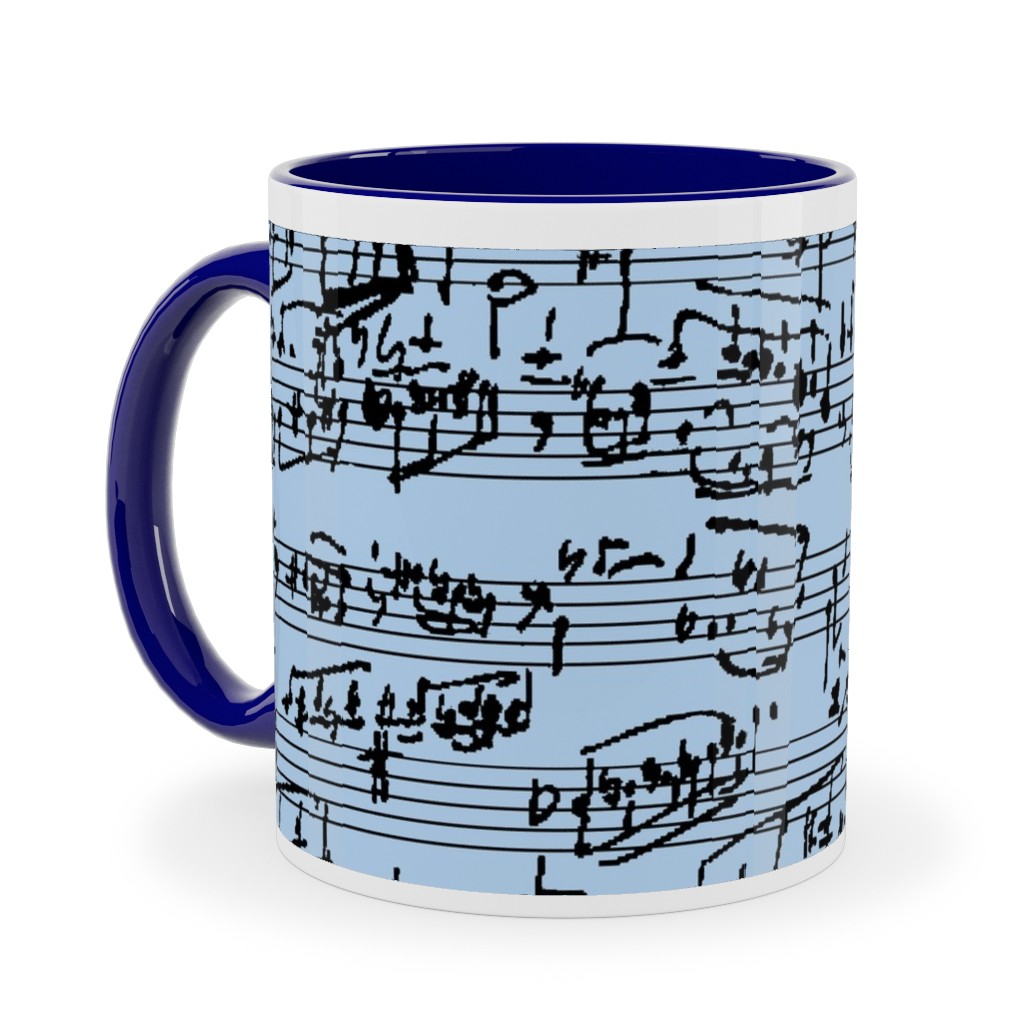 Handwritten Sheet Music Ceramic Mug, Blue, , 11oz, Blue, Powder