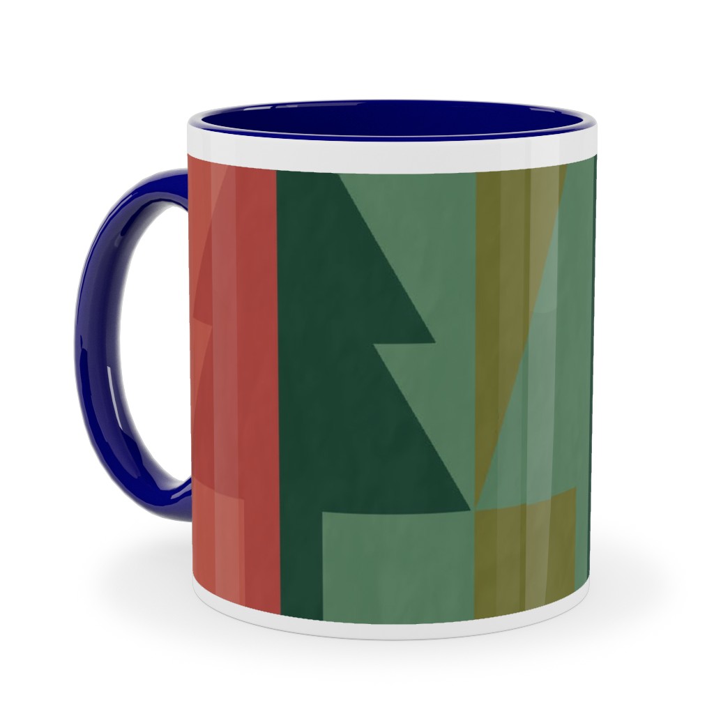 Geometric Forest - Red and Green Ceramic Mug, Blue, , 11oz, Green, Classic Green