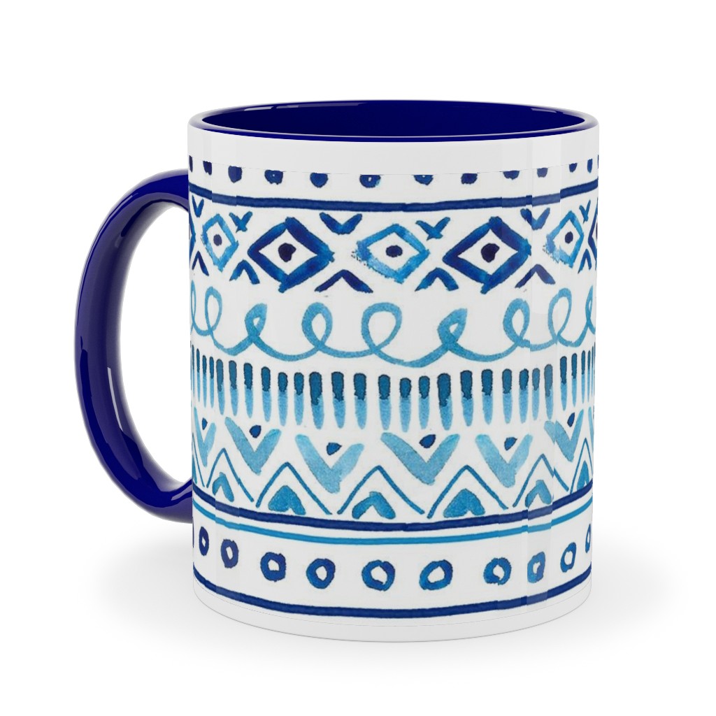 Painted Stripe - Blue Ceramic Mug, Blue,  , 11oz, Blue