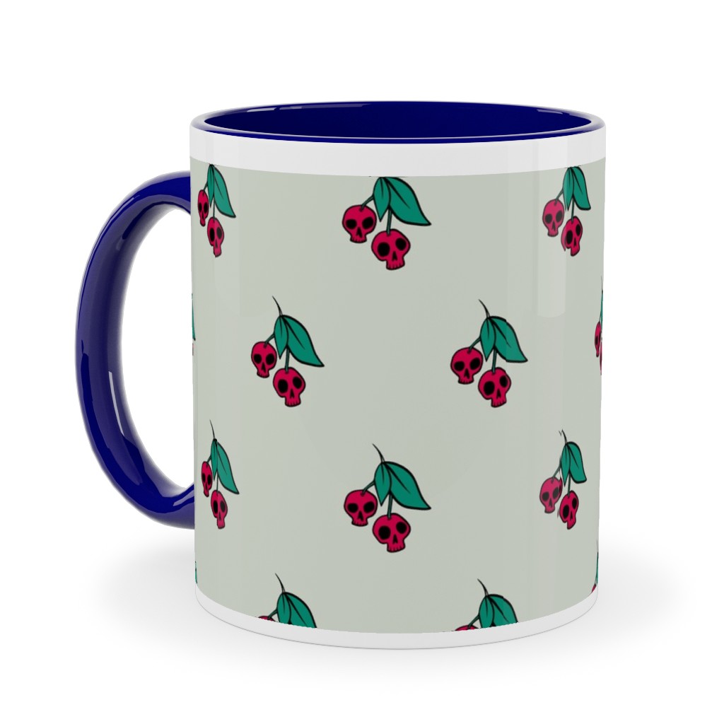 Skull Cherries Ceramic Mug, Blue, , 11oz, Multicolor