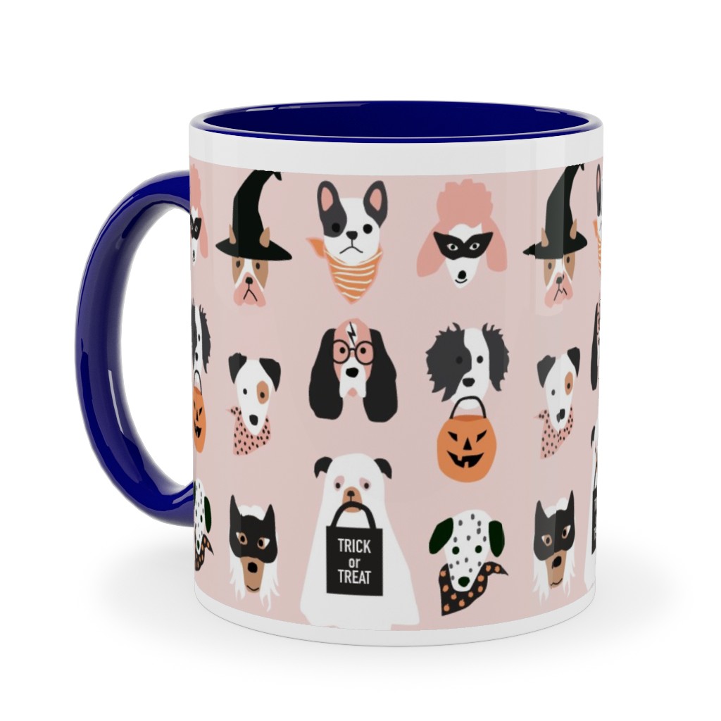 Halloween Puppies on Pink Ceramic Mug, Blue, , 11oz, Pink, Bright Pink