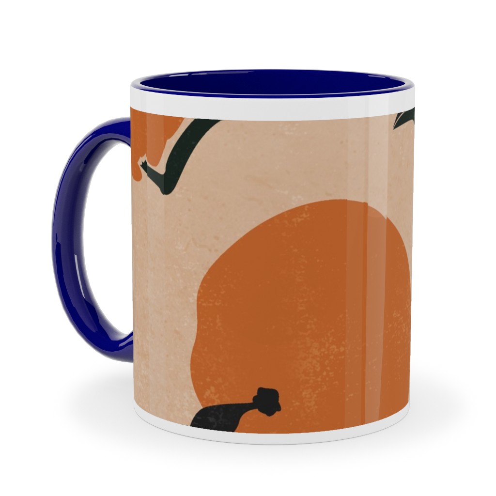 Mid-Century Clementines - Sandy Beige Ceramic Mug, Blue,  , 11oz, Orange