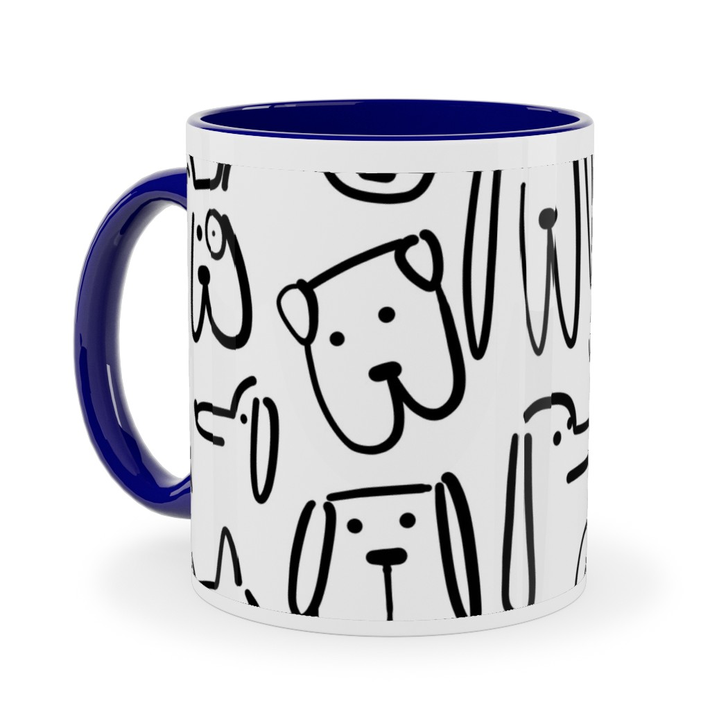 Playful Pups - Black and White Ceramic Mug, Blue, , 11oz, White, White