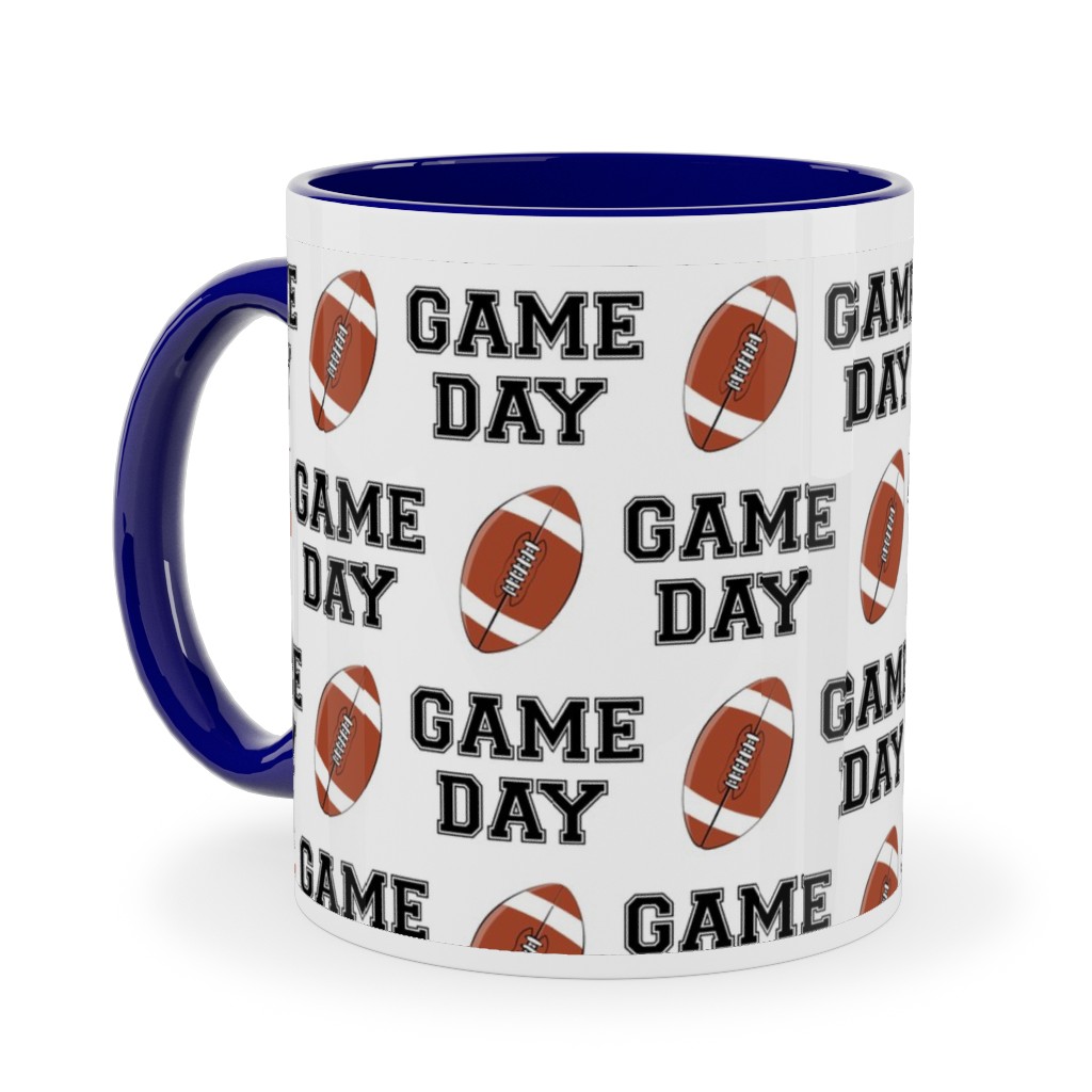 Game Day - College Football - Black and White Ceramic Mug, Blue,  , 11oz, Brown