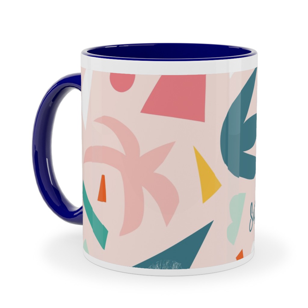 Summer Vibes Collage Ceramic Mug, Blue, , 11oz, Pink, Bright Pink