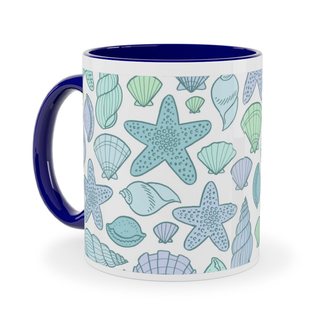 Seashells - Cool Blues Ceramic Mug, Blue, , 11oz, Blue, True Blue