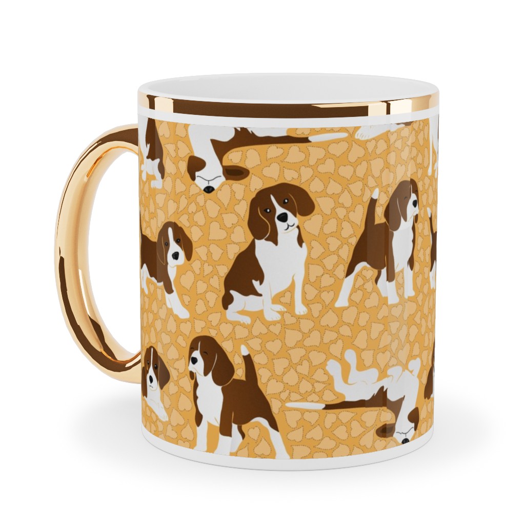 Beagle Dog Ceramic Mug, Gold Handle,  , 11oz, Orange