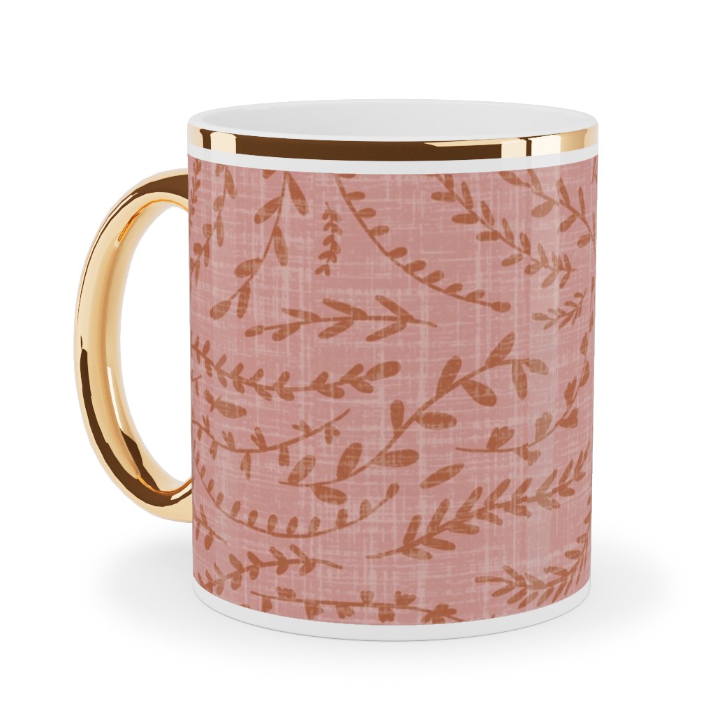 Notion - Fine Floral - Pink and Rust Ceramic Mug, Gold Handle,  , 11oz, Pink