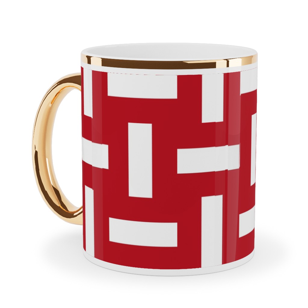 Geometrically Assembled Flag - Red Ceramic Mug, Gold Handle,  , 11oz, Red