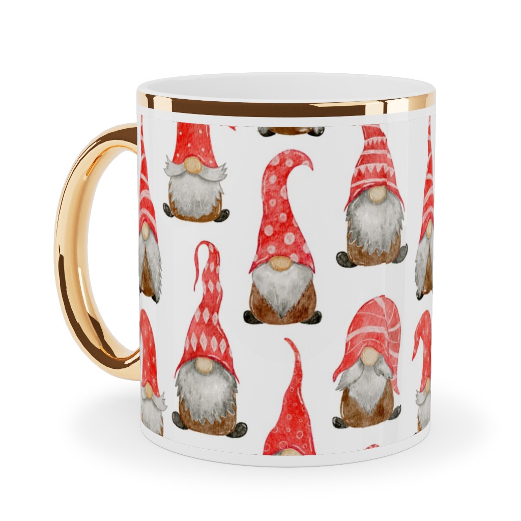My Gnomes Ceramic Mug, Gold Handle, , 11oz, Red, Pearl