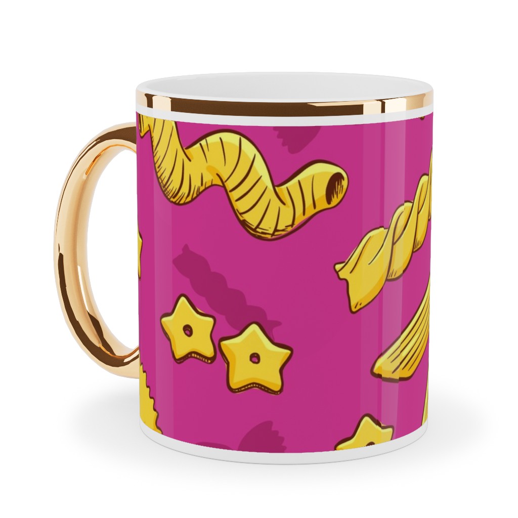 Pasta Ceramic Mug, Gold Handle, , 11oz, Pink, Candy