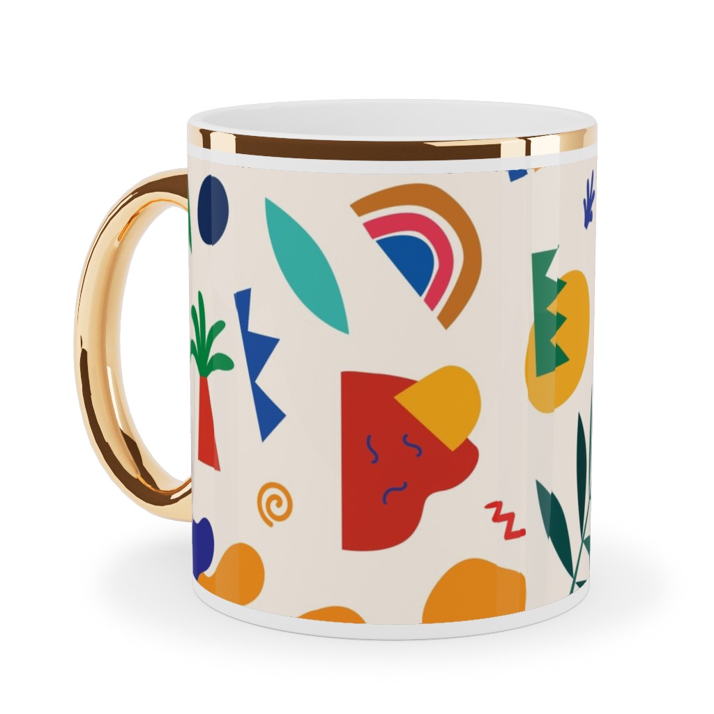 Seamless Pattern - Multi Ceramic Mug, Gold Handle,  , 11oz, Multicolor