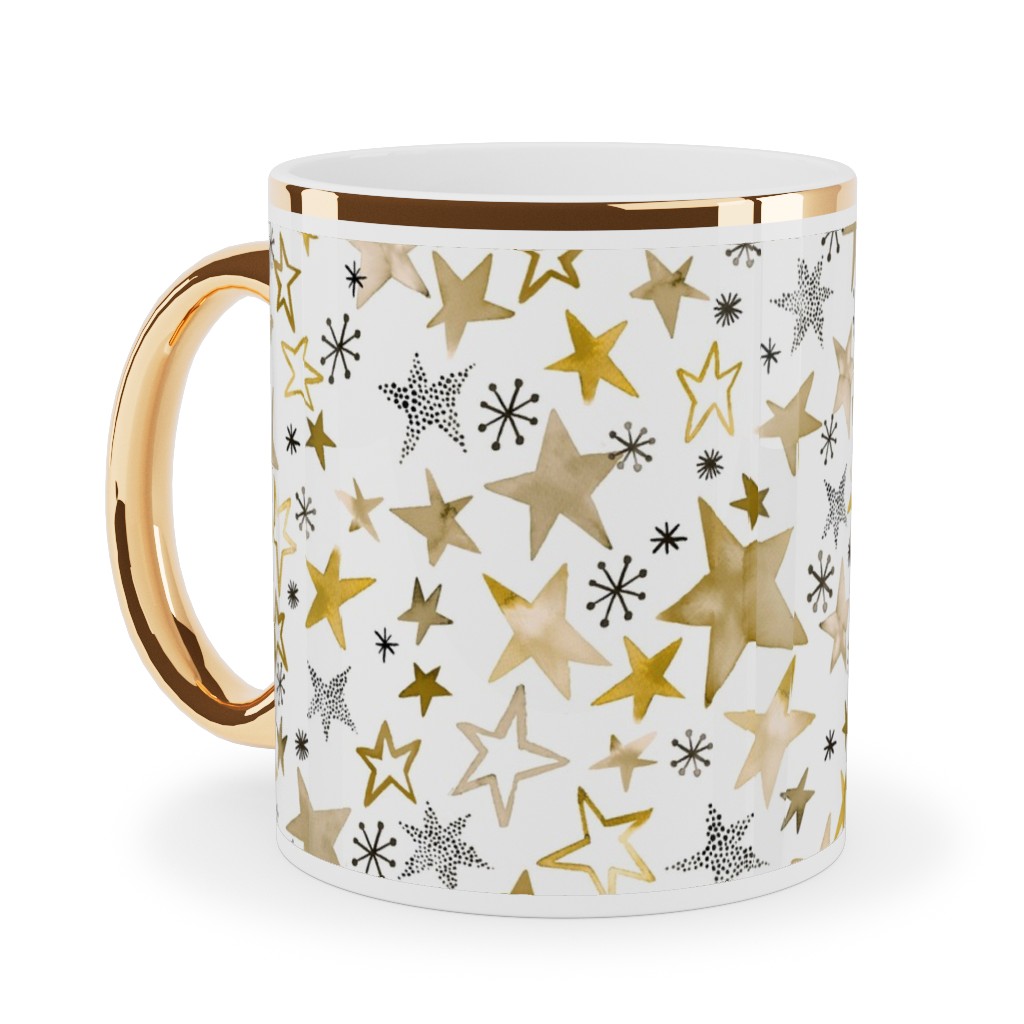 Winter Stars Christmas - Gold Ceramic Mug, Gold Handle,  , 11oz, Yellow